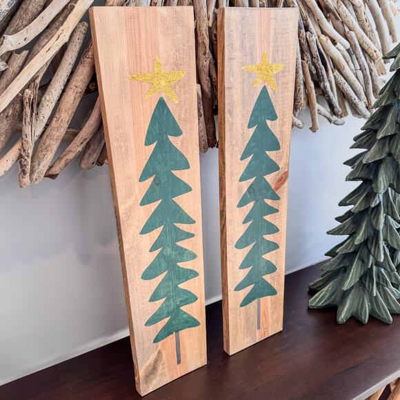 Simply Country Handpainted Christmas Trees on Raw Wood Boards-Matte Finish-Qty 2 - Picture 2 of 8